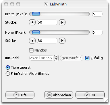 Eigenschaften für das Filter Labyrinth